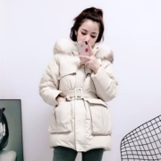 Dongdaemun xuống áo khoác nữ 2019 mới chống nổ giải phóng mặt bằng mô hình ngắn phần thắt lưng áo khoác eo thon cổ áo lông lớn - Xuống áo khoác