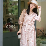 Mashy chic ren phong cách Nhật Bản in ăn mặc nữ mùa hè 2018 tính khí mới là mỏng trong đoạn dài một từ váy
