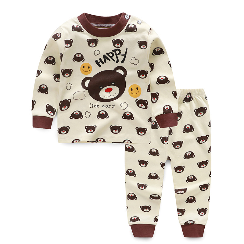 A006 Smiley Face Bearchildren Autumn clothes suit pure cotton Spring and Autumn Children's wear men and women baby Children Autumn clothes Autumn trousers baby pajamas leisure wear