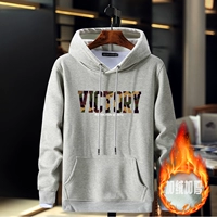 Cộng với áo len trùm đầu nhung nam với áo khoác ấm có mũ trùm đầu rộng áo hoodie nam trắng