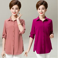 Áo mẹ mùa hè chất liệu cotton trung niên Quần áo phụ nữ quần áo cũ Bà tải vợ mùa thu áo dài tay - Áo sơ mi dài tay sơ mi nữ họa tiết dài tay