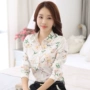 Áo sơ mi nữ in hoa dài tay 2019 phiên bản mới của Hàn Quốc có kích thước lớn của phụ nữ voan hoa top mỏng - Áo sơ mi dài tay Kiểu áo sơ mi nữ tay lỡ