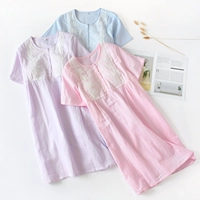 Mùa hè miễn phí áo ngực nữ cotton hai lớp sợi ren nhà ngọt ngào phiên bản Hàn Quốc với phần đệm ngực phần mỏng - Đêm đầm váy ngủ dài tay