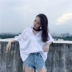 2018 mùa hè mới OL khí hoang dã màu rắn ngắn tay áo sơ mi nữ Hàn Quốc phiên bản của lỏng neckline dây đeo sinh viên áo khoác áo sơ mi trắng nữ Áo sơ mi