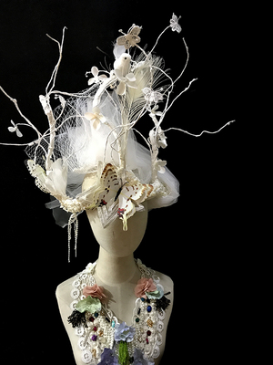 taobao agent Creative bride exaggerated underwear show, makeup shape, faint flower, bird nest branches, veil performance headwear