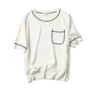 [WZT01409] Jasmine ya tóc đặc biệt kết cấu lụa linen dòng đan vòng cổ ngắn tay T-Shirt áo len nữ form rộng