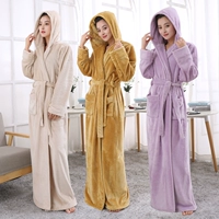 Cặp đôi mùa thu và mùa đông trùm đầu áo ngủ flannel nữ dày áo dài đoạn áo choàng nam cộng với phân bón XL đồ ngủ nhung san hô đồ ngủ nữ quần áo ngắn