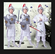 Trang phục trắng nhỏ chung Zhao Zilong giáp ba vương quốc dịch vụ chung trang phục biểu diễn của trẻ em Erlang áo giáp của Thiên Chúa