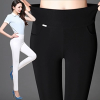 Mùa xuân và mùa hè quần chín quần legging nữ mặc eo cao size lớn 9 điểm quần cotton mẹ quần mỏng phần quần - Khởi động cắt đồ mặc nhà