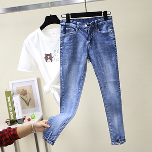 The jean section jeans section 2018 mùa thu mới eo biển là mỏng chia tay ba chân quần jeans chín điểm jeans