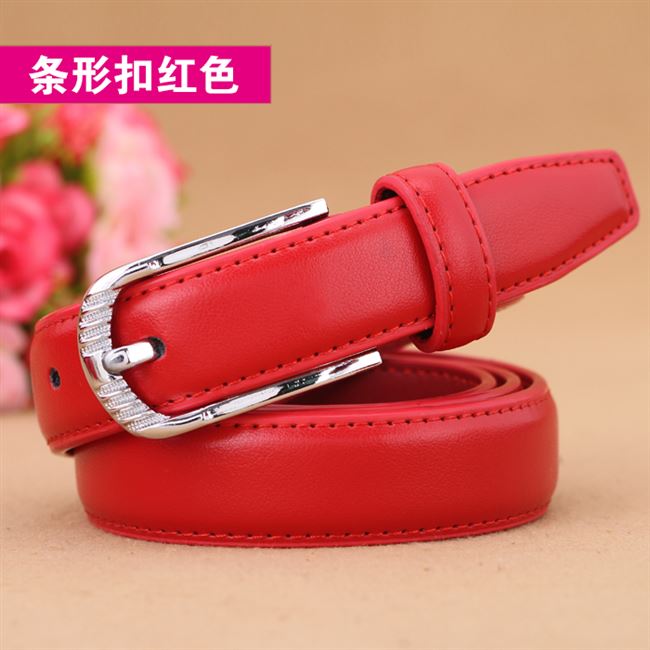 Bar Buckle Red【 Free Admission plus hole 】 Belt female fashion Korean leisure Pin buckle belt female fine Simple and versatile Jeans Belt