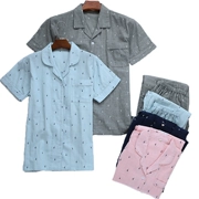 Nhật bản không in gió bông gạc của nam giới vài bộ đồ ngủ ngắn tay quần mùa hè phần mỏng nam giới và phụ nữ cotton dịch vụ nhà