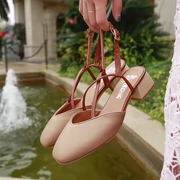 Giày bà ngoại mới hè 2019 với giày cao cổ vuông vắt chéo Giày nữ Baotou sandal nữ mùa hè dày với giày cao gót