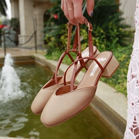Giày bà ngoại mới hè 2019 với giày cao cổ vuông vắt chéo Giày nữ Baotou sandal nữ mùa hè dày với giày cao gót giày quai hậu nữ