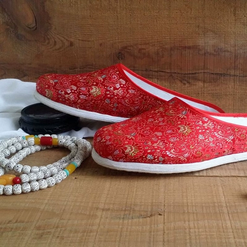 Dahong Подличная старая пекинская ручная ручная ручная работы тысяча базовая ткань обувь удобная и дышащая ткань нижняя обувь женская домашняя туфли тапочки