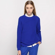 Áo len màu xanh của phụ nữ đầu 2018 Hàn Quốc phiên bản mới chia lỏng dài tay áo mùa xuân và mùa thu áo len mỏng