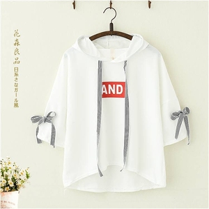 Cao đẳng gió mùa hè thư in áo len trùm đầu năm điểm tay áo tT áo sơ mi sinh viên cô gái Hàn Quốc phiên bản của áo hoodie áo sơ mi