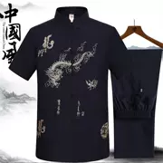 Áo sơ mi Hanfu phong cách retro Quần áo kiểu Trung Quốc Bố mùa hè hai mảnh 50-60 tuổi thoáng khí áo khoác lụa - Trang phục dân tộc