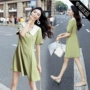 Counter thương hiệu mùa hè tay ngắn váy đơn mảnh chạm đáy cổ áo búp bê Phiên bản Hàn Quốc của chiếc váy nữ tự xòe rộng kiểu đong đưa - Sản phẩm HOT vay dep