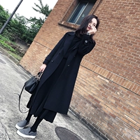 Áo khoác nữ màu đen dài 2018 mùa đông phiên bản mới của Hàn Quốc kiểu kiểu trên đầu gối Áo khoác len nữ Hepburn gió áo khoác dài hàn quốc