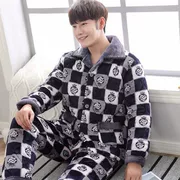 Ba lớp dày ấm áp lông cừu san hô bộ đồ ngủ nam áo khoác mùa đông flannel áo đơn mảnh áo khoác cotton