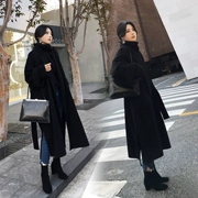 Quần áo mùa đông 2018 thương hiệu lớn là phiên bản mỏng của Hàn Quốc với áo khoác len đen dài quá gối