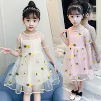 Quần áo bé gái mùa hè 2019 sản phẩm mới trẻ em lớn Phiên bản Hàn Quốc của váy ren lưới ngắn tay thêu hoạt hình - Khác váy trẻ em đẹp