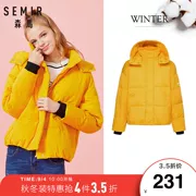 Senma down jacket nữ mùa đông thời trang ngắn áo ấm sinh viên phiên bản Hàn Quốc của xu hướng in cổ áo đứng - Xuống áo khoác