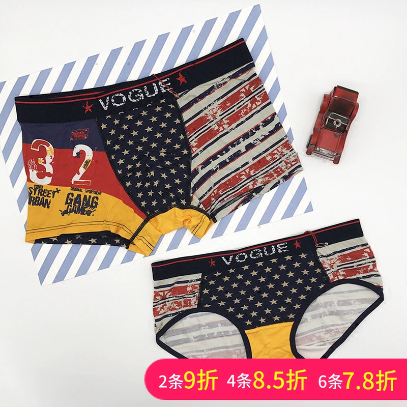 Đồ lót đôi modal cotton hợp thời trang nam boxer nữ tam giác phong cách Âu Mỹ quần đùi cotton giữa eo hộp đơn - Võ sĩ quyền Anh