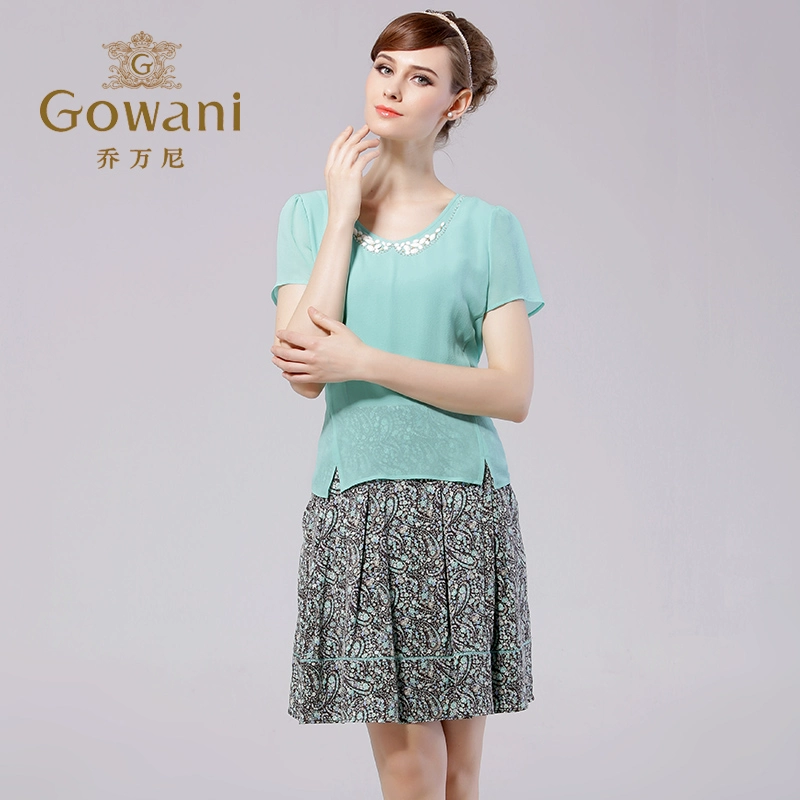 Giovanni mùa hè của phụ nữ giải phóng mặt bằng lụa hoa dâu tằm giả bộ đồ hai mảnh là chiếc váy lụa nhỏ ngắn tay mỏng - váy đầm