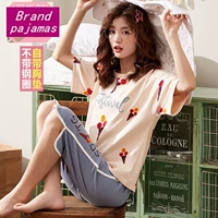 Bộ đồ ngủ nữ size cực lớn với miếng đệm ngực cotton mùa hè chất béo MM dễ thương thả lỏng phần L - Pyjama quần áo ngủ nữ