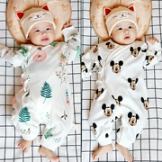 Bộ đồ liền thân cho bé mùa xuân và mùa thu cho bé sơ sinh 0-3 tháng 6 mùa thu cotton buộc kimono cho bé mặc sớm - Áo liền quần