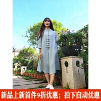 Phong cách Trung Quốc ăn mặc của phụ nữ cải tiến sườn xám khóa váy mùa xuân và dịch vụ trà mùa thu nữ Zen văn học cotton và lanh mỏng váy - Váy eo cao đầm xoắn eo cao cấp