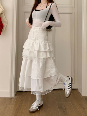 taobao agent Demi-season lace pleated skirt, plus size, A-line, high waist, fitted