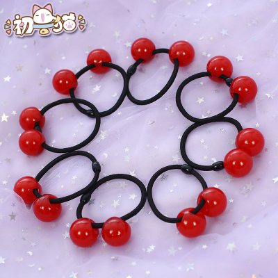 taobao agent [Early Beast Cat spot] Cute red ball cherry head rope soft cute DIY hair circle cosplay card girl