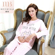 Mùa hè tiêu chuẩn Mỹ mới của phụ nữ đồ ngủ dài tay cotton hoạt hình phần cotton ngọt ngào có thể được mặc bên ngoài phù hợp với dịch vụ nhà