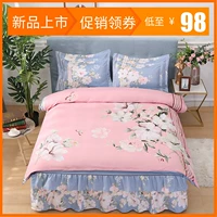 Dày chà nhám bốn mảnh đơn giản twill trải giường đôi 2019 mới nhiều mảnh đặt bốn mùa phổ biến giường ngủ trải giường - Váy Petti drap giường có viền