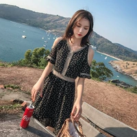 Váy voan hoa hè 2019 phiên bản mới của Hàn Quốc lưới đỏ nữ một thế hệ ngắn tay quây một chiếc váy chữ - A-Line Váy váy dài