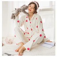 Pyjama mùa đông dày lông cừu san hô ấm mùa thu và mùa đông flannel có thể được mặc bên ngoài dịch vụ gia đình cộng với phân bón XL phù hợp đồ bộ thun