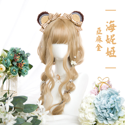 taobao agent | Henia | Lolita Golden Big Wave Tea Clogs Wig Lolita Blond Girls' Palace curly hair