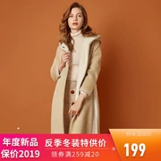 [Sản phẩm chống mùa mới chộp lấy] áo khoác nhung cao cấp thêu thêu nhung vàng DR1H0042 nữ mùa đông - Áo khoác dài