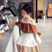 Cô gái hè hai mảnh 2018 mới dành cho bé bộ thời trang áo sơ mi chấm bi + váy liền thân 3