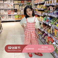 детские штаны 奶油kids女童吊带连体裤夏季2020新款格子儿童背带裤洋气宝宝裤子