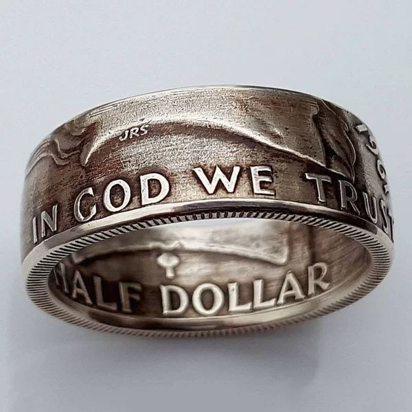 YOUNG Zhenrong American Classic We believe in God, relief retro plated S925 Morgan coin ring man