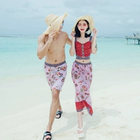 2019 cặp đôi mới đồ bơi nữ chia mảnh tập hợp đồ bơi gợi cảm bảo thủ mùa xuân nóng bỏng quần đi biển nam quần bơi - Vài đồ bơi đồ đôi trắng đi biển	