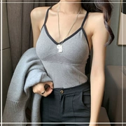 2019 mới Hồng Kông có hương vị sang trọng gợi cảm cắt thấp cổ chữ V rắn màu vest sling nữ trang trí đoạn ngắn chạm đáy áo - Áo ba lỗ