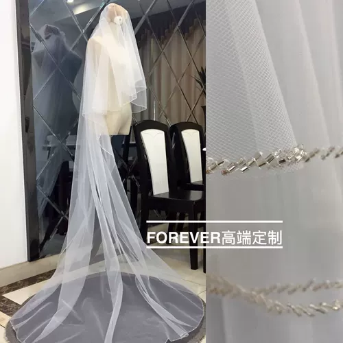 Варли Новая корейская тяжелая рука -изготовленная бисером длинно легкие роскошные роскошные маленькие малые трейлер хвост вуаль невест свадебный стиль съемки