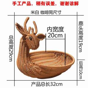 可爱收纳盒糖果盘 水果篮 家用现代客厅 面包篮子藤编 塑料筐 茶