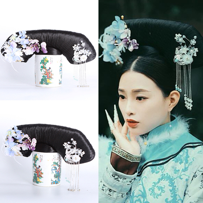 taobao agent Costume wig flag head trimming palace locks late autumn, the same wig headwear, Qing Dynasty modeling flag head, hair decoration harem wigs