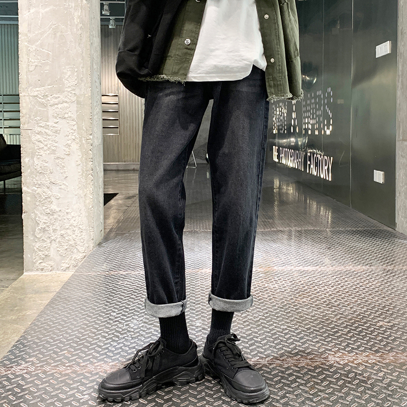 Zijun nam mùa thu quần jean đen nam thương hiệu thủy triều ins quần lỏng thẳng thanh niên quần chín điểm hoang dã - Quần jean